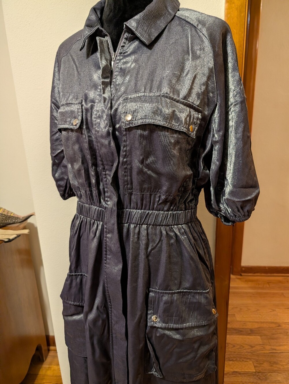 Anthropologie Metallic Maxi Safari Utility Full Dress - Picture 6 of 9